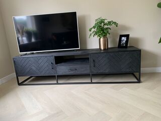 Tv meubel mangohout – visgraat, Zwart, 2024